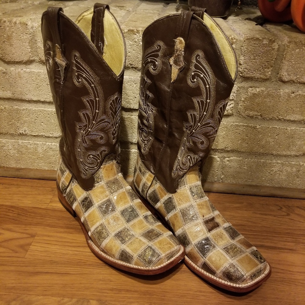 Pair of Ferrini leather patchwork boots